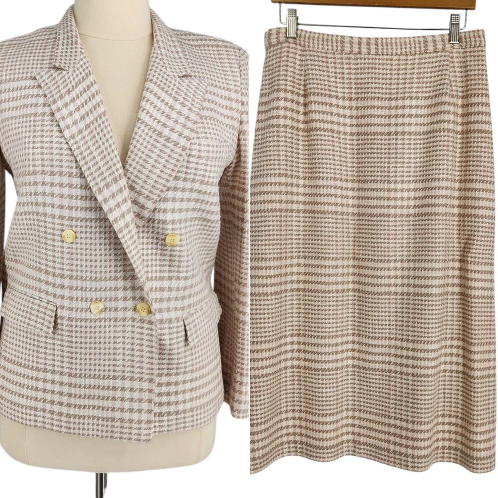 Vintage Celeste Sport Plaid Wool Blend Blazer Jacket and Skirt Suit Set Lapel